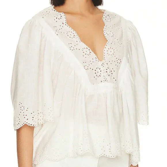 Free People White Eyelet Blouse - Picture 2 of 12